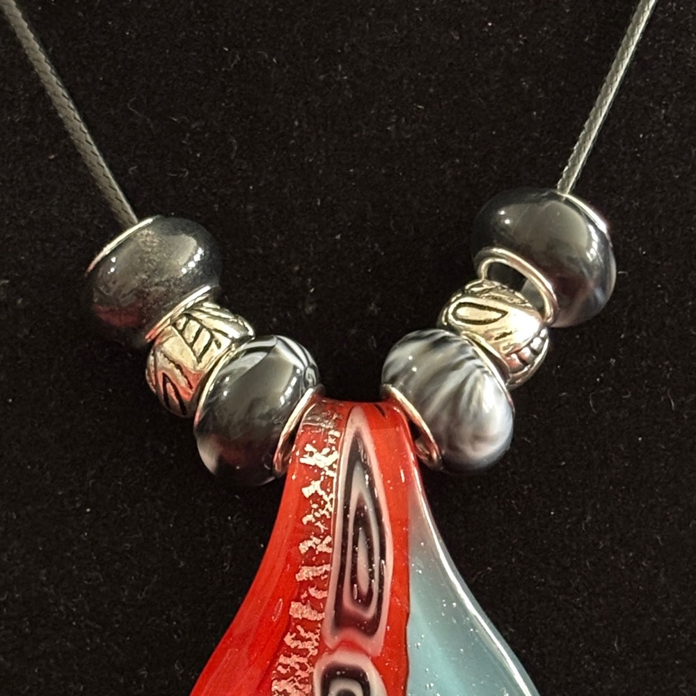 Handmade Glass Pendant Necklace - Red and Blue - Picture 4 of 5
